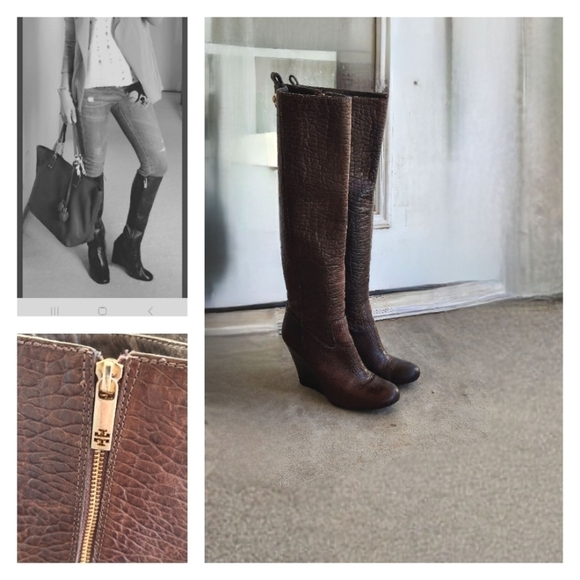 TORY BURCH HELDIN LEATHER‎ WEDGE  BOOTS - Picture 1 of 16